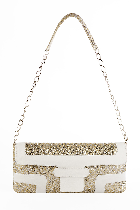 Gold and off white women's dress clutch, for weddings, ceremonies, cocktails and parties. Top view - Florence KOOIJMAN